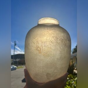 Anthropologie Frosted Glass Vase with Gold Accents - Large